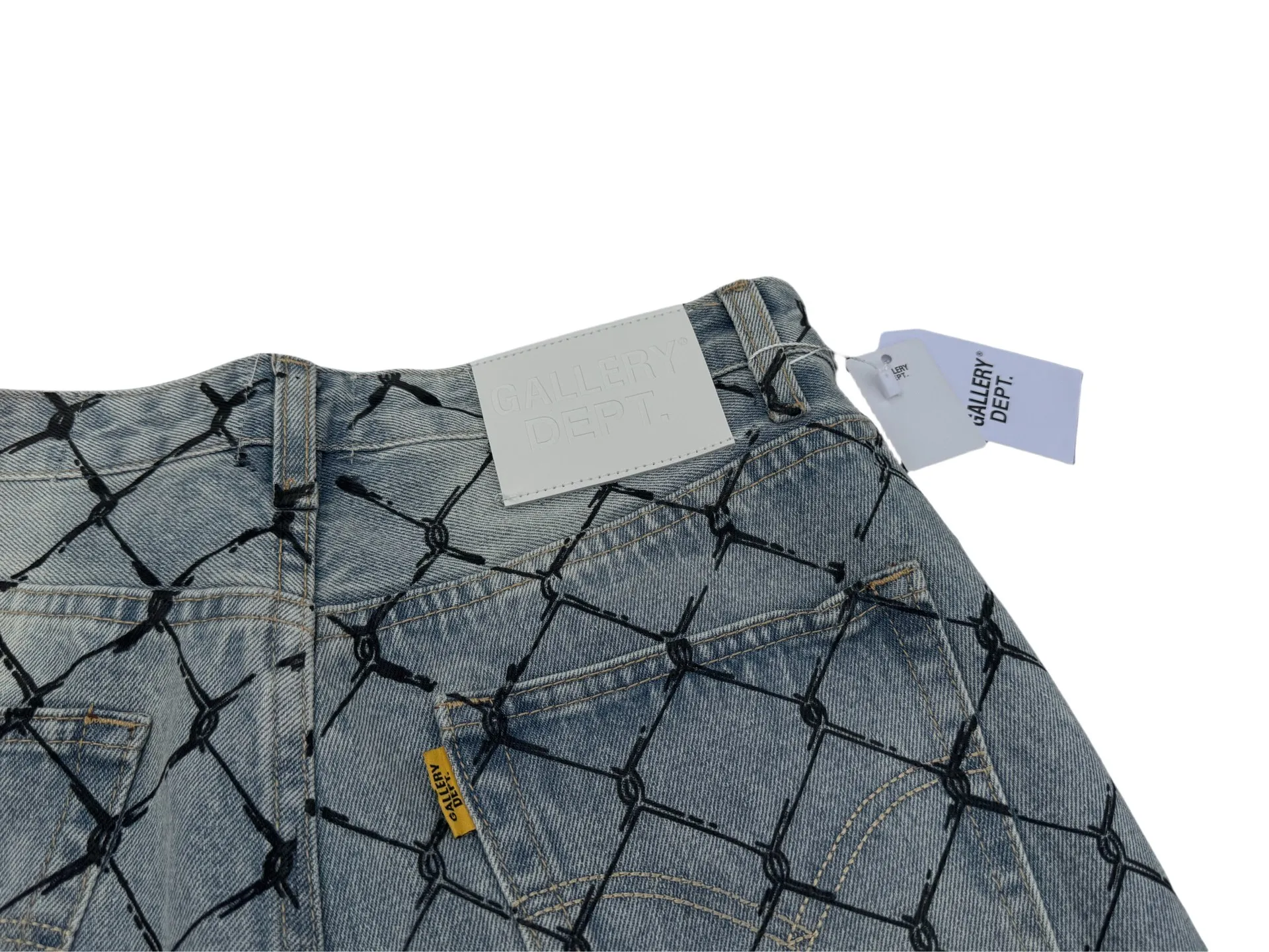 P240💰G786 GALLERY DEPT. Steel mesh letter printed slim jeans jeans casual group trendy American slim men's and women's trousers Color: blue Size: S-XXL (corresponding to 28-36)